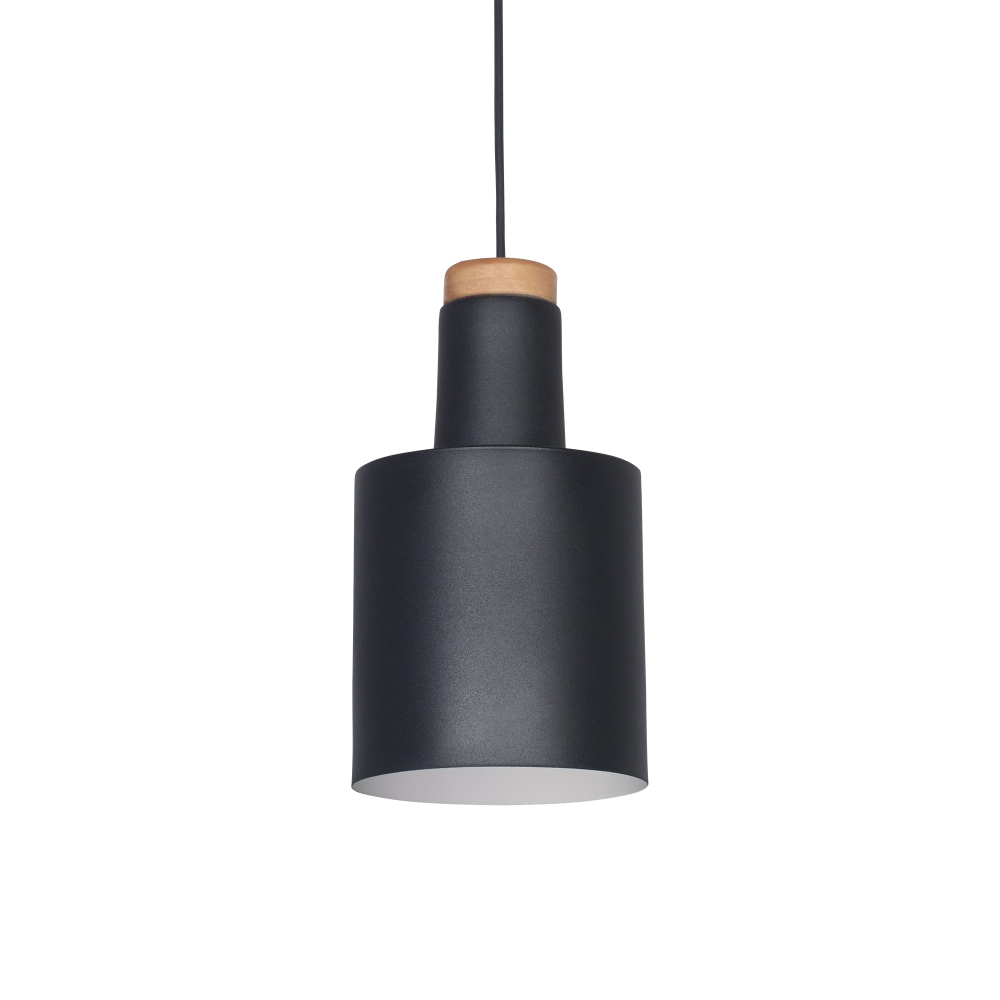 COLGANTE RECTO 15CM NEGRO + MADERA 1XE27